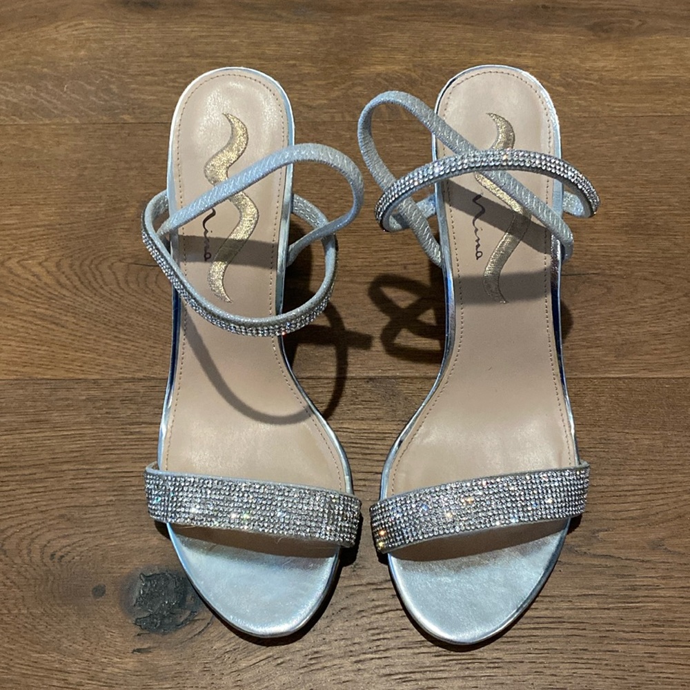 Silver sparkly high heels; great condition!!